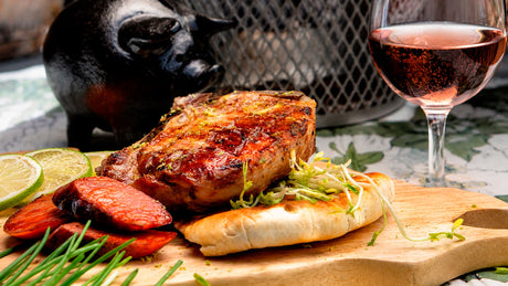 Chuletón de vetado con verduras y churrascas
