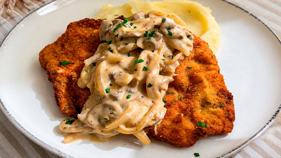 Milanesas de cerdo con salsa de champiñón
