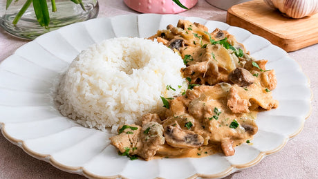 Strogonoff cremoso de cerdo